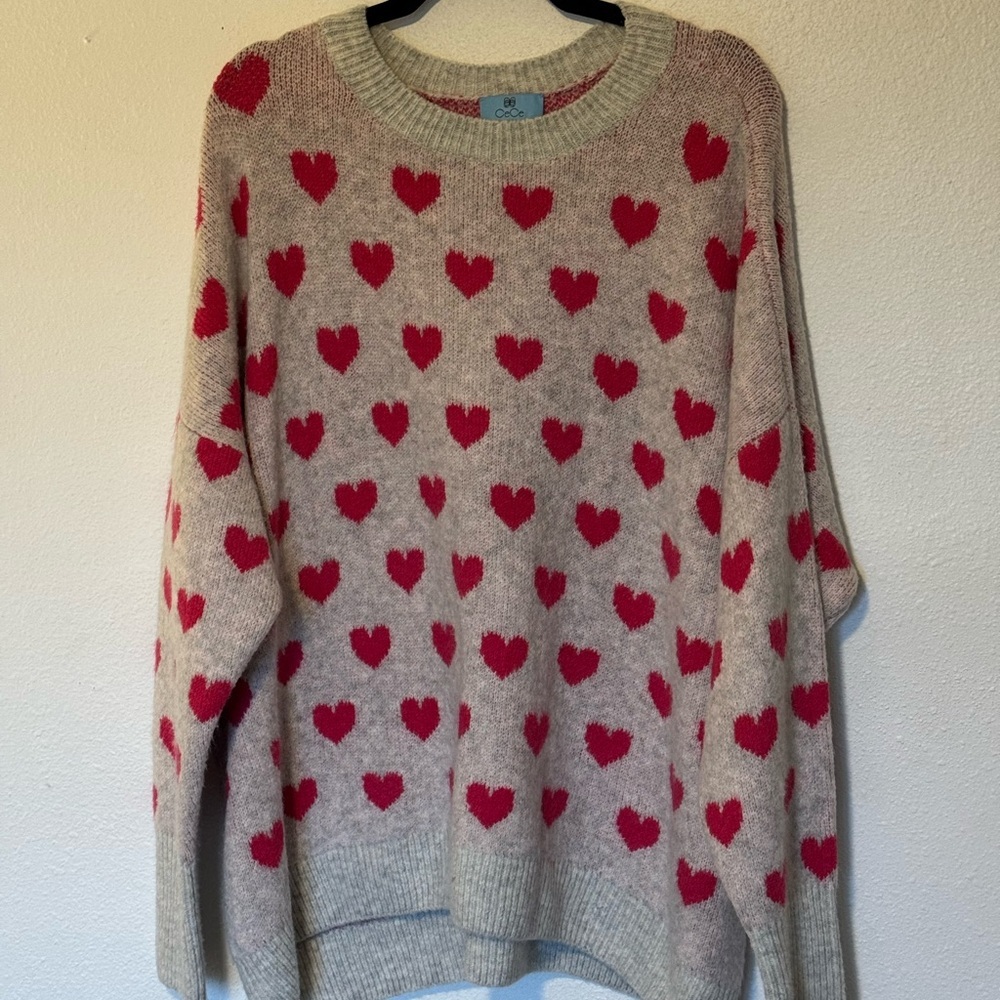 CeCe Red Heart Pattern Sweater XL